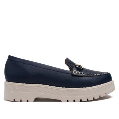 Mocassim Feminino Modare em Napa com Detalhe Dourado e Costuras Marinho